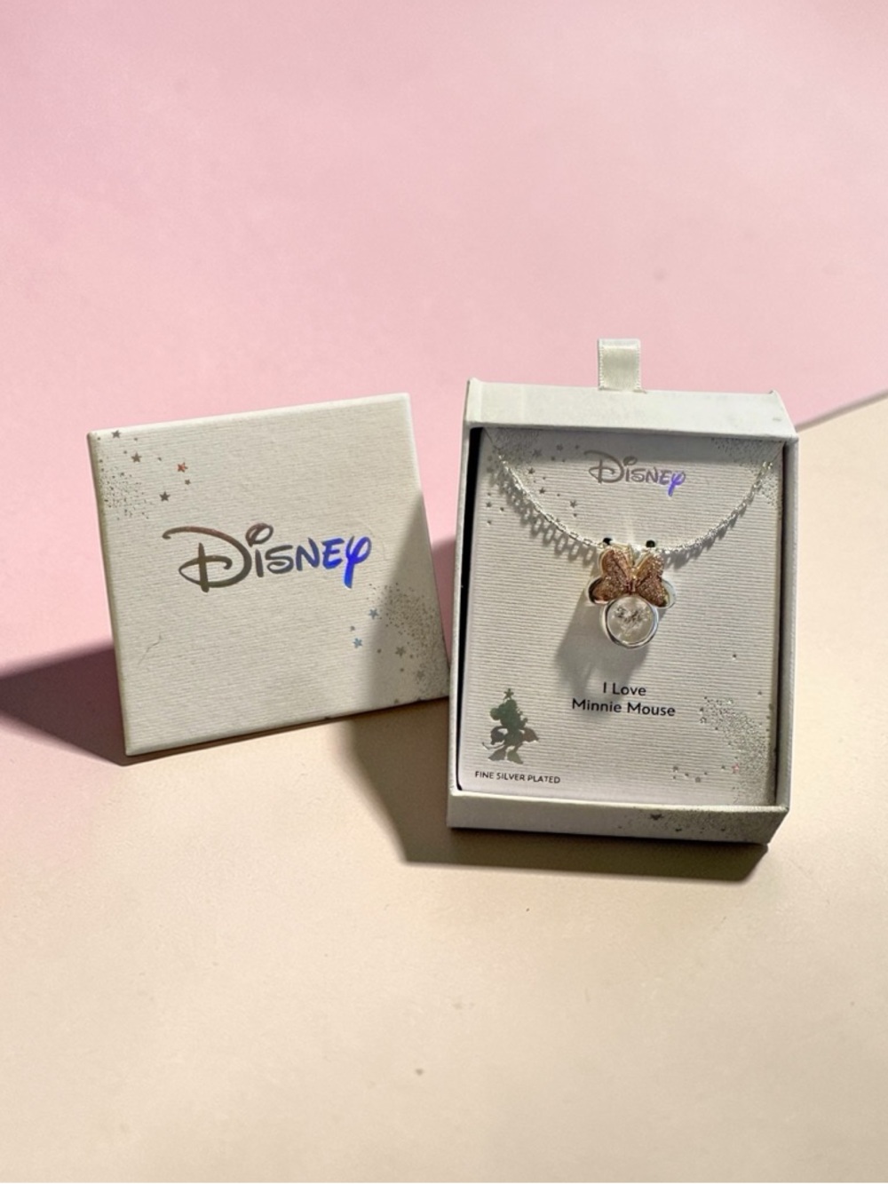 Disney Minnie Mouse Pendant Necklace - Silver with Rose Gold Bow